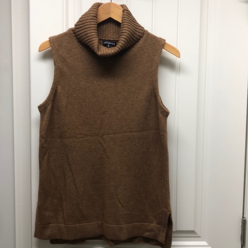 J Crew Mercantile Brown Sleeveless Wool turtleneck